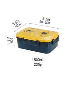 1 pieza Caja de almuerzo rectangular dividida, caja bento portátil para estudiantes y trabajadores de oficina, apta para microondas - Amarillo - Ver 10