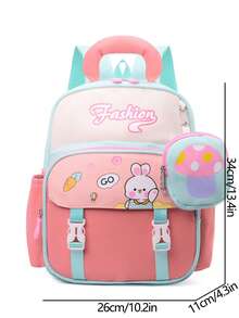 Mochila estilo universitario nueva, ligera y cómoda, con diseño de conejito lindo, bolso de hombro para estudiantes, simple y versátil, mochila para el campus - Verde - Ver 5