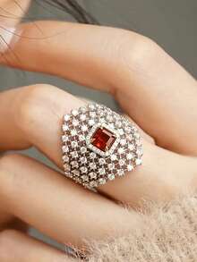 1pc Exquisite Cubic Zirconia Ring, Suitable For Women, Can Be Used For Weddings, Engagements, Valentine's Day, Parties And Other Occasions, Ideal Gift Choice. - 5# - View 2