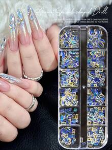 混色美甲裝飾片 扁平不對稱水鑽 五角星 透明極光幻彩仙女美甲飾品 - 淺粉色 - 查看 11
