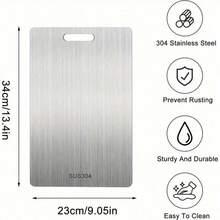 Premium Titanium Steel Double-Sided Cutting Board, Durable Stainless Steel Material, Suitable For Kitchen And Catering. Easy To Clean, Ergonomic Handle And Rounded Corner Design. Sturdy Body Supports Dishwasher Use, Suitable For Fruit, Vegetable And Meat Preparation. - Grey - View 6