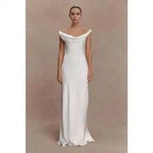 Vestido Satén Encaje Cuello Caído Nuevo - Blanco - Ver 9