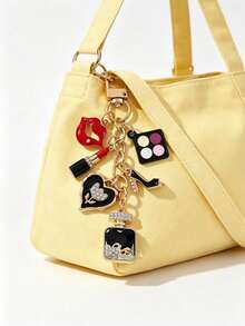 Luxurious Rhinestone Beauty Themed Keychain, Gold Dripping Oil Multi Pendant Bag Hanging Accessory, Sparkling Crystal Fashionable Key, Cute And Gorgeous Keychain Suitable For Keys, Handbags, Backpacks And Car Keys, Suitable For Daily Use, Shopping - Multicolor - View 7