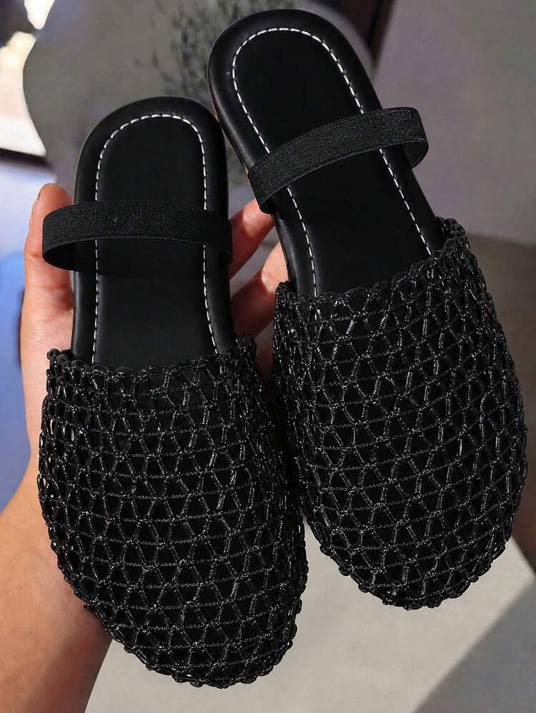planare Sandal nữ mùa hè thời trang casual phong cách đi chơi, đan lưới trang trí, mũi kín, quai hậu, đế bệt, nhiều màu, sandal bạc, sandal đen, dép lê nữ đế bệt, sandal đan, sandal đi chơi mùa hè, sandal nữ thanh lịch, sandal nữ, sandal bệt, sandal dễ thương, giày bệt đen (có nhiều màu), sandal mùa hè, sandal đi biển nữ, giày nữ thoải mái, sandal đi chơi nữ, sandal đen (có nhiều màu), giày dễ thương, giày mùa hè - màu đen - Xem 4