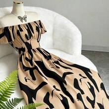 Nuevo vestido largo casual elegante con hombros descubiertos para mujeres AG - Caqui - Ver 9