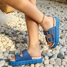 Fashio Mesh Sandals With Buckles. Double-Strap Open-Toe Design Plus Non-Slip Platform Sole. All-Day Comfort For Daily Wear, Beach And Hawaii Getaways - 藍色 - 查看 2