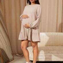 YYRR MaterniWear Vestido holgado de manga larga caqui informal para mujer, vestido corto para otoño/invierno, para oficina/trabajo/graduación/maestras, vestido de maternidad - Rosa - Ver 8