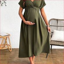 VUUG
 Cheriluna Maternity Vestido elegante de manga corta con cuello en V y cintura retorcida, estilo vuelo, para maternidad, verano - Verde militar - Ver 5
