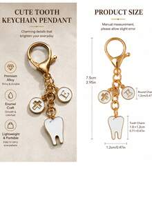 Tooth-Themed Keychain, Vintage Medical Style Personalized Key Chain, Bag Accessory, Birthday Party Favor, Creative Small Gift For Couples - White Teeth - View 8