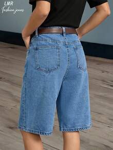 Celana Pendek Bermuda Denim Polos Wanita Kasual Musim Panas - Light Wash - View 7