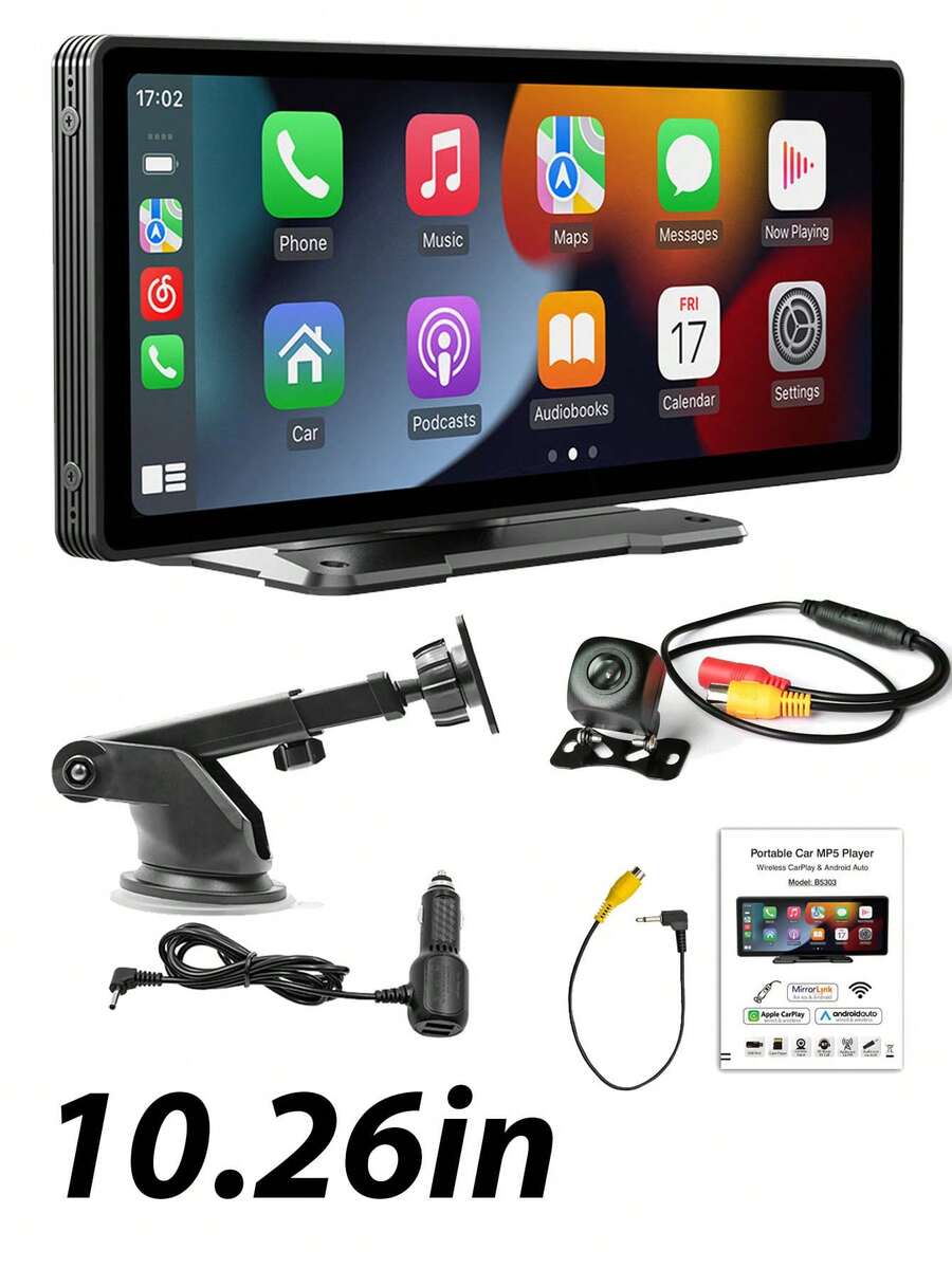 Layar Mobil CarPlay dengan Kamera Belakang 720p, Layar Sentuh IPS HD 10,26 Inci, Kompatibel dengan Apple CarPlay dan Android Auto, Mendukung Perekaman Berulang, Audio Bluetooth, GPS