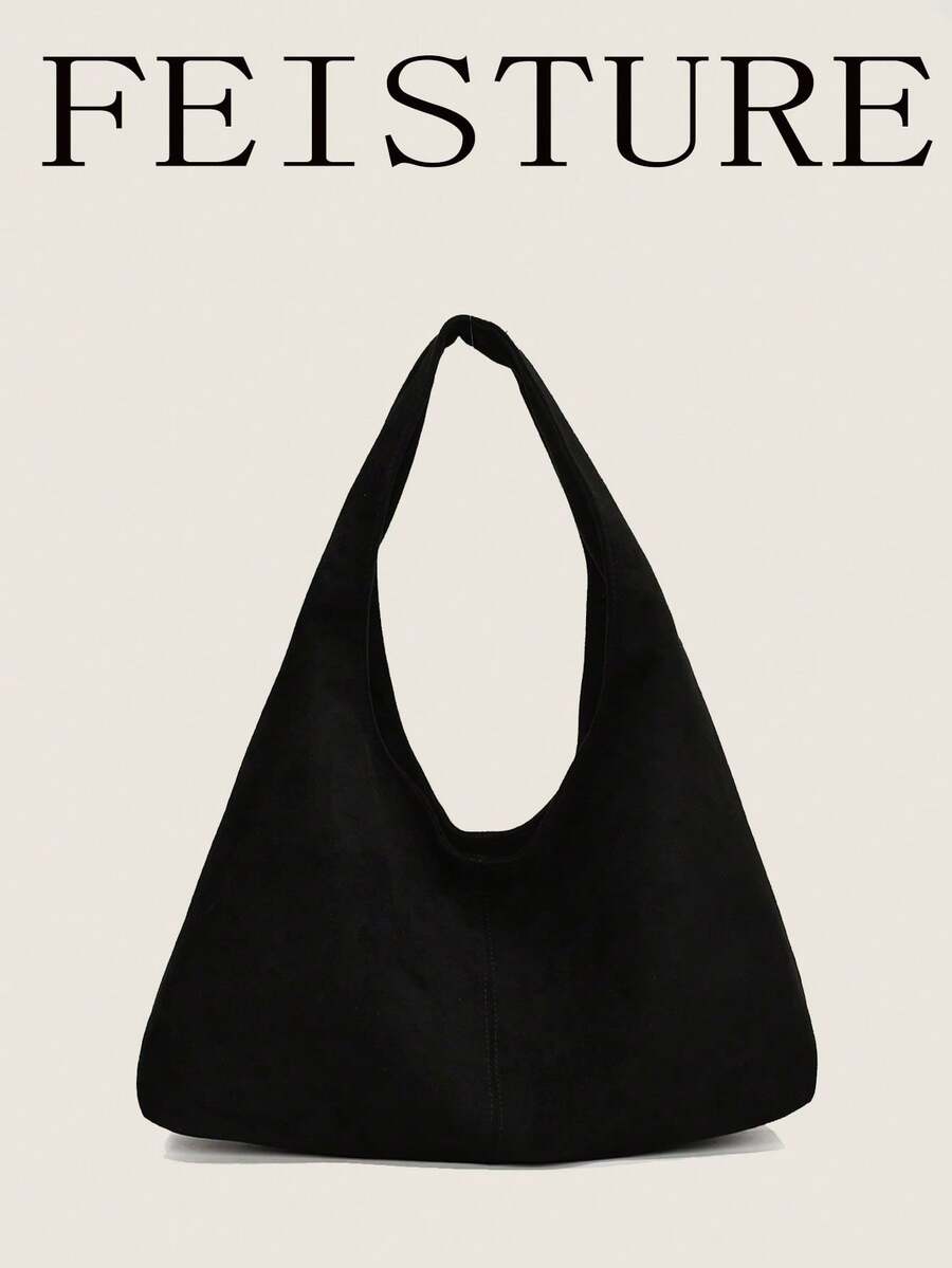 1 pieza Bolso de hombro de uso diario grande de tela de ante FEISTURE, bolso de mano espacioso y de moda con cierre magnético, adecuado para salidas diarias, citas, ir al trabajo