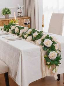 2/1 pieza Guirnalda de enredadera de rosas de seda artificial de 6.5 pies color champán, guirnalda de flores artificiales, guirnalda de rosas falsas, adecuada para decoración navideña, Día de San Valentín, decoración de regalo del Día de la Madre, decoración de boda, decoración de gabinete, decoración de pared interior, decoración de mesa del hogar, decoración de habitación, decoración de barandilla de escalera - Champán - Ver 10