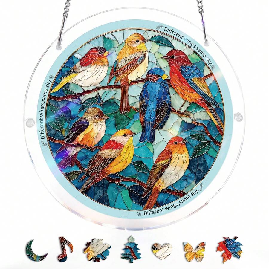 Acrylic Puzzles Suncatcher Window Hanging, 83 Pieces 7.4 Inch Sun Catcher Acrylic Puzzles Garden Decoration For Women Men Mom Birthday Gift Home Decor (Dawn Flower) - 鳥類 - 查看 1