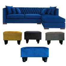 Rectangular Linen Ottoman Footstool With Wooden Legs For Home Use - 黃色 - 查看 4