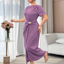 xuehuamaoyi02  Vestido envolvente de unicolor elegante talla grande, para verano - Burdeos - Ver 5