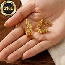 High-Quality 18K Gold Plated Anti-Fade Stainless Steel Dangling Earrings,Hypoallergenic 316L Ear Post ,Elegant Charming Dangling Fashionable Designer Unique Shapes Jewelry Earrings For Daily Wear Festival Vacation Parties - A - View 3