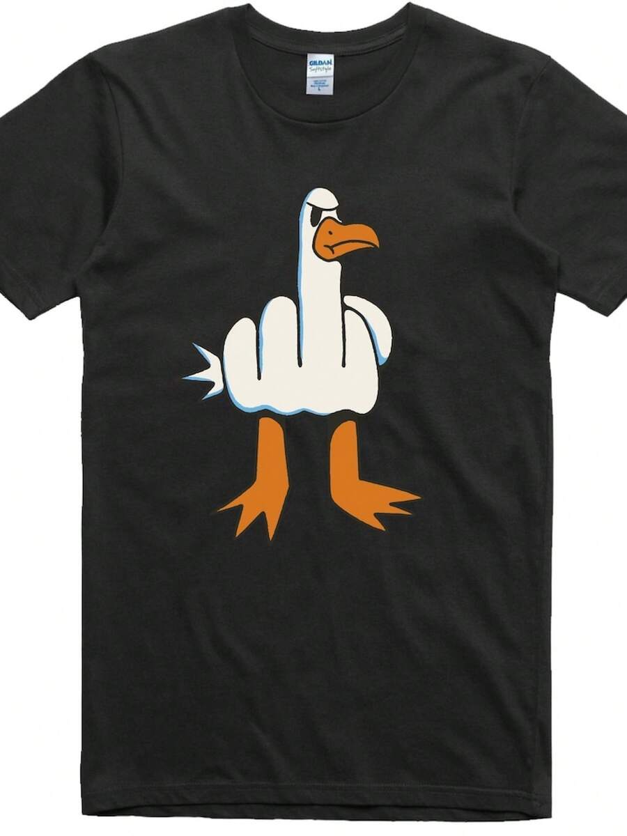 Lustiges Herren-T-Shirt mit unhöflichem Möwendesign, normale Passform, 100% Baumwolle, Sommer-Outfits für Männer, Herren-T-Shirt, Sommer-Outfits für Männer, Herren-T-Shirt - Schwarz - Übersicht 1
