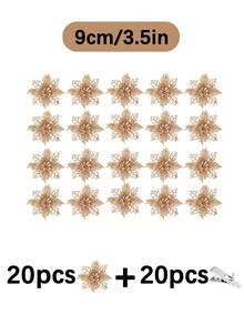 1 件/5 件/10 件/20 件闪光一品红圣诞花，适用于圣诞树和花环装饰，直径 3.5 英寸/5.9 英寸/9.45 英寸（带夹子），圣诞节节日装饰，新年派对用品（颜色：香槟金），圣诞节 - 香檳色 - 查看 21