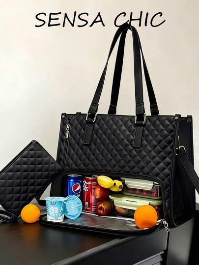 New Fashion Large Capacity Tote Bag, Classic Multi-Color Insulated Bag, Suitable For Laptop Bag, Mommy Bag, Commute Bag, Daily Fitness Lunch Bag, Picnic Bag, Waterproof Insulated Shoulder Bag, Ladies Lunch Bag, School, Travel, Portable Insulated Lunch Bag