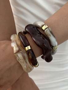 4pcs/1pc Vintage Elegant Bohemian Casual Style Women's Multicolor Wavy Shape Acrylic Open Bangles And Elastic Bracelets, Suitable For Daily Wear, Gatherings, Parties, Summer Beach Vacations And Travel, Gift - Multicolor - View 8