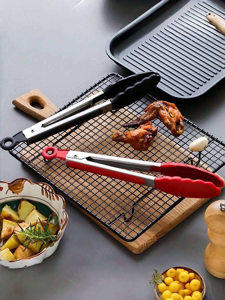 1 pièce Pince de cuisine en acier inoxydable, pince alimentaire multifonction en acier inoxydable avec manche en matériau PP, résistante à la chaleur, acier inoxydable robuste, pince de cuisson et barbecue résistante à la chaleur, conception de verrouillage - prise ferme - Multicolore - Voir 1