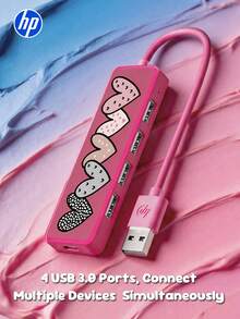 HP 4-in-1 Docking Station, Plug and Play, USB Hub dengan Adaptor Pengisian Daya Type-C 2.0 Splitter, Kompatibel dengan Konverter Laptop Apple, Mendukung Proyeksi 4K dan Pengisian Daya PD, Docking Station 4-in-1, Motif Hati Kartun (USB2.0*4, Type-C*1) - View 1