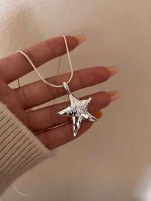 Silver Star Pendant Necklace For Women, Ins Niche High-End Versatile Sweater Chain, Adjustable Long Length Accessory - Silver - View 4
