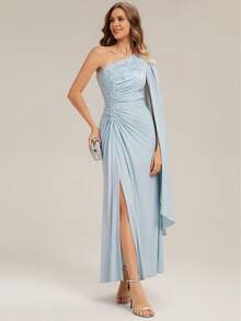 EVERPRETTY Gaun Malam Formal Elegan dan Menawan untuk Pesta, Gaun Tamu Pernikahan Musim Gugur, Cocok untuk Pesta Makan Malam, Pertemuan, Pernikahan, dan Acara Formal. - Baby Blue - View 5