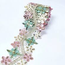 1碼亮片刺繡蕾絲飾邊，適用於服裝、包包、帽子和家居裝飾 - 多色 - 查看 4