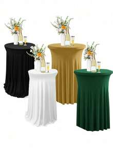 Spandex Cocktail Table Cloth, Elastic Fitted High-Top Table Cover, Wrinkle-Resistant Stretch Round Bar Table Cover, Suitable For Weddings, Parties And Events, Durable Washable Fabric, Multiple Colors Available, Create Elegant Decor - Multicolor - View 1