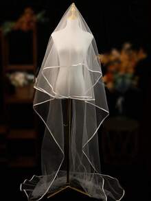 Women's Floor-Length Extra Long Train Veil, White Hemmed Tulle Bridal Veil, Suitable For Wedding Banquet, Performance, Party, Cosplay Decoration, Travel Photography Prop, Elegant Vintage Style, 300 Cm Length, Ethereal Mori Style Train Veil - White - View 7
