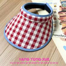 1pc New Plaid Open Top Sun Hat For Women, Summer Outdoor Travel, Wide Brim Sun Protection Hat With Headband - Multicolor - View 4