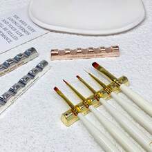 1個金屬多格美甲筆收納盒，堅固美甲刷/筆整理架，美甲筆架，便攜式刷架，前托盤設計易於清潔，防止桌面污漬，方便攜帶，節省空間，便攜式筆架收納，適用於水彩、油畫、壓克力畫，便攜式刷子整理架，藝術工作室用品 - 彩色 - 查看 3