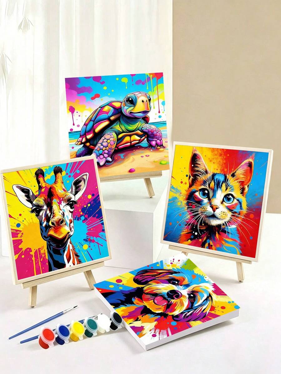1Pc/4Pcs Colorful Animal Graffiti Theme DIY Oil Painting By Numbers Painting Crafts Adult Home Decoration Holiday Gifts - 20x20 - View 1