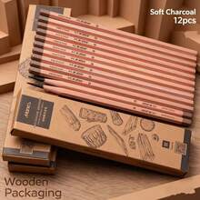 Marie's Natural Wood Charcoal Pencil Series Soft/Medium/Hard Charcoal 12pcs/Box Natural Wood Hexagonal Barrel Comfortable Grip Uniform Charcoal Core Break-Resistant Suitable For Sketching, Quick Drawing, Hand-Drawn Art Enthusiasts - Set - View 7