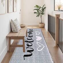 1pc Light Gray Welcome Heart Pattern Printed Faux Cashmere Surface TPR Bottom Door Mat, Bathroom Mat, Kitchen Mat, Laundry Mat, Holiday Atmosphere Decor, Home Decor, Party Decor, Wedding Decor, Dining & Kitchen Decor - Multicolor - View 2