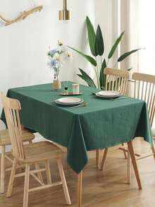 1 pieza Mantel de poliéster de unicolor para mesa de comedor, mesa de café, sala de estar, adecuado para banquete de boda, fiesta de cumpleaños, decoración del hogar, exterior, estudio, cocina - Verde - Ver 3