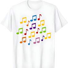 White T-Shirt With Colorful Musical Notes - White - View 1