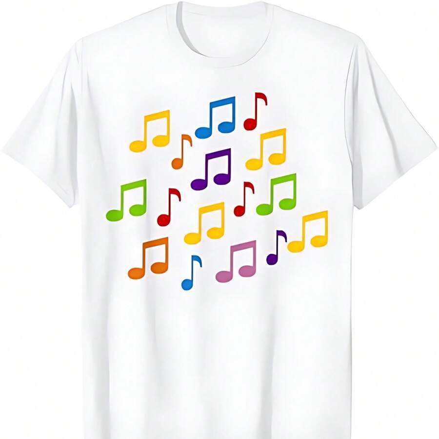 Camiseta blanca con notas musicales de colores - Blanco - Ver 1