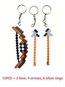 6/12pcs Pixel Style Bow And Arrow Keychain Set, Mini Shooting Toy Keychain, Backpack Accessories, Novelty Stress Relief Gift, Suitable For Men And Women, Great Gift For Father - Multicolor - View 12