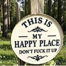 2D Flat Printed 1pc Fun Garden Acrylic Sign - "This Is My Happy Place, Please Don't Mess It Up" Vintage Decor, Printed Aesthetic Room Decoration, Welcome Round Sign, Suitable For Home, Garden, Farm, Bar Or Cafe Wall Decor - Multicolor - View 4