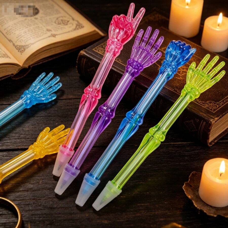 Back To School Special Offer, Transparent 0.5mm Gesture Hand Bone Shaped Ballpoint Pen 3/6/10pcs Set, Perfect For Creative Stationery, Gesture Writing, And As Office Use Or Signature Document Prize Gift. - Multiple Styles - View 1