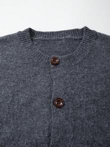 LOOKUN 26 New Solid Color Casual Loose Comfortable Cropped Long Sleeve Knit Sweater Cardigan, Grey - Grey - View 7