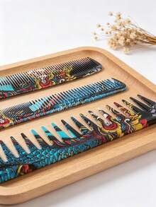 6Pcs Dragon Tattoo Print Hair Comb Set, Wide Tooth & Fine Tooth Rat Tail Combs For Braiding, Sectioning & Styling - Multicolor - View 3