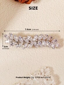 1 pieza Elegante clip para el cabello con decoración de hoja de strass, pasador francés de estilo botánico en tono plateado, accesorio para el cabello de novia para boda y fiesta de mujeres - Plateado - Ver 12