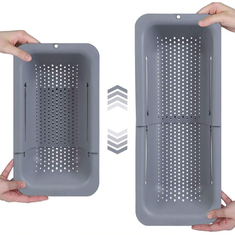 Extendable Over Sink Colander, Foldable Strainer Basket For Fruit Vegetable Pasta Washing & Draining, Kitchen Essentials Grey 1 Pack - Gray - View 1