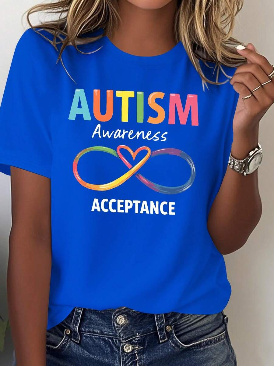 1 camiseta suave para mujer con estampado sobre la conciencia y aceptación del autismo.Camiseta estampada - Azul - Ver 1