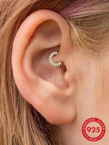 1pc S925 Sterling Silver Cubic Zirconia Ear Cuff Earring & Nose Ring, Fashion Jewelry For Women - Yellow Gold - View 4