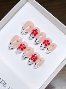 Uñas postizas hechas a mano, forma de almendra, arte de uñas estilo occidental personalizado pintado a mano y tallado a mano, estilo de cobertura completa, uñas Y2K, uñas postizas creativas de nicho único, arte de uñas diario de primavera y verano, removibles y reutilizables. - Multicolor - Ver 14